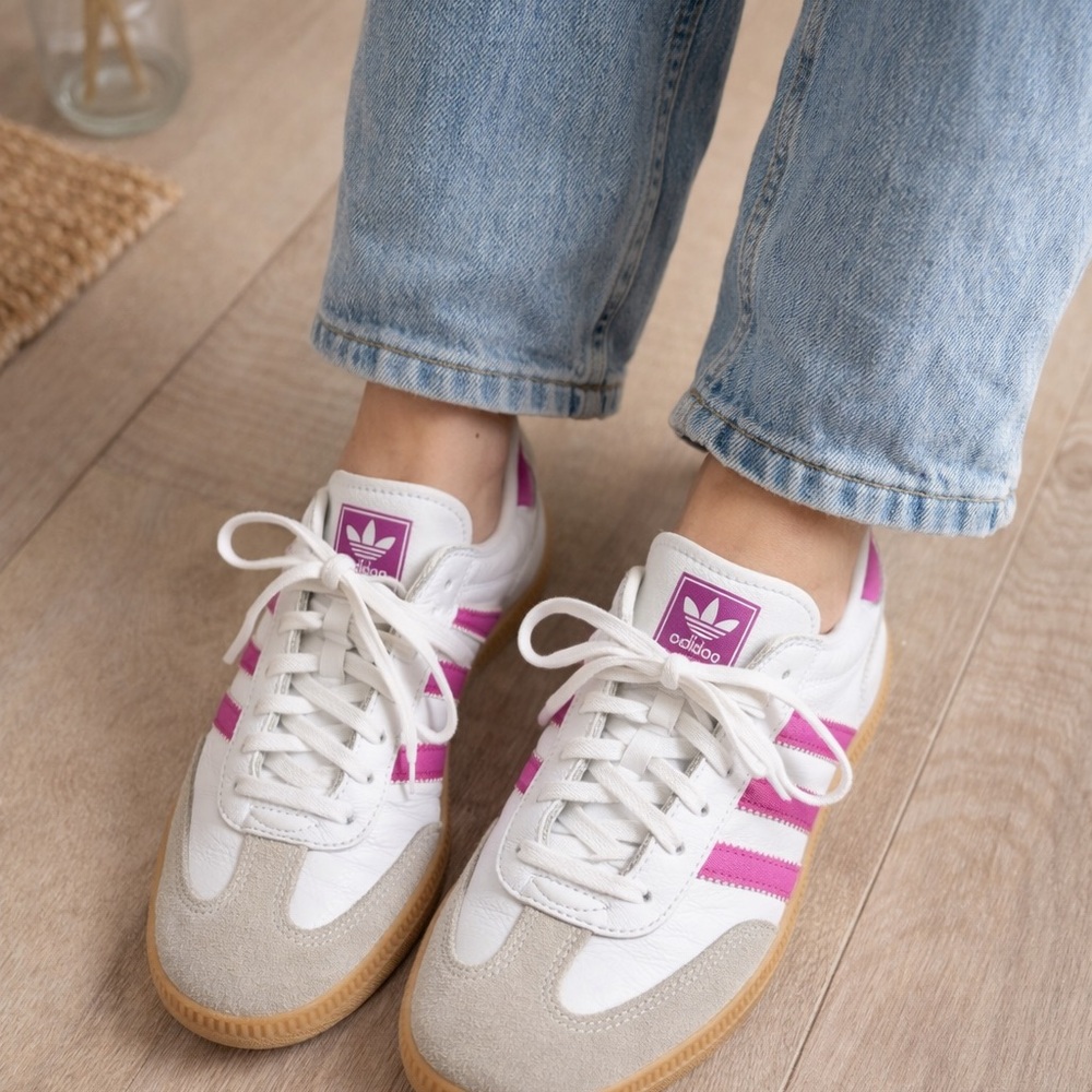 adidas White & Pink Classic Samba Sneakers